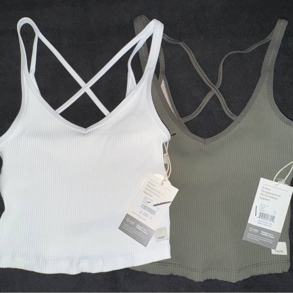 White and Oregano Ribbed Tank Tops